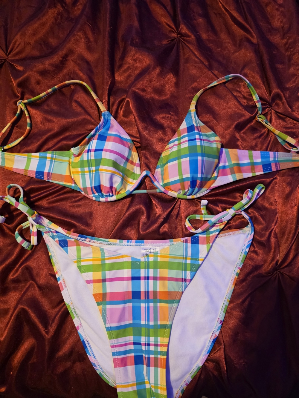 wild fable Plaid Multicolor Tie-Side Bikini - Blue, Green, Pink, Yellow
